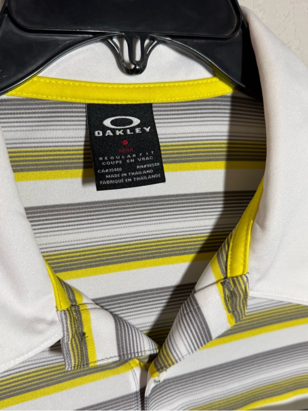 Men’s M White with Yellow/Gray Stripes Oakley Regular Fit Sporty Golf Polo - Picture 4 of 6